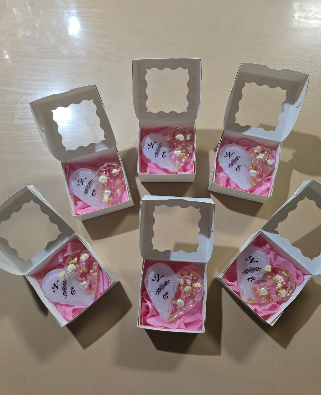 Personalized Epoxy Resin Heart Wedding Favor – Custom Initials Keepsake