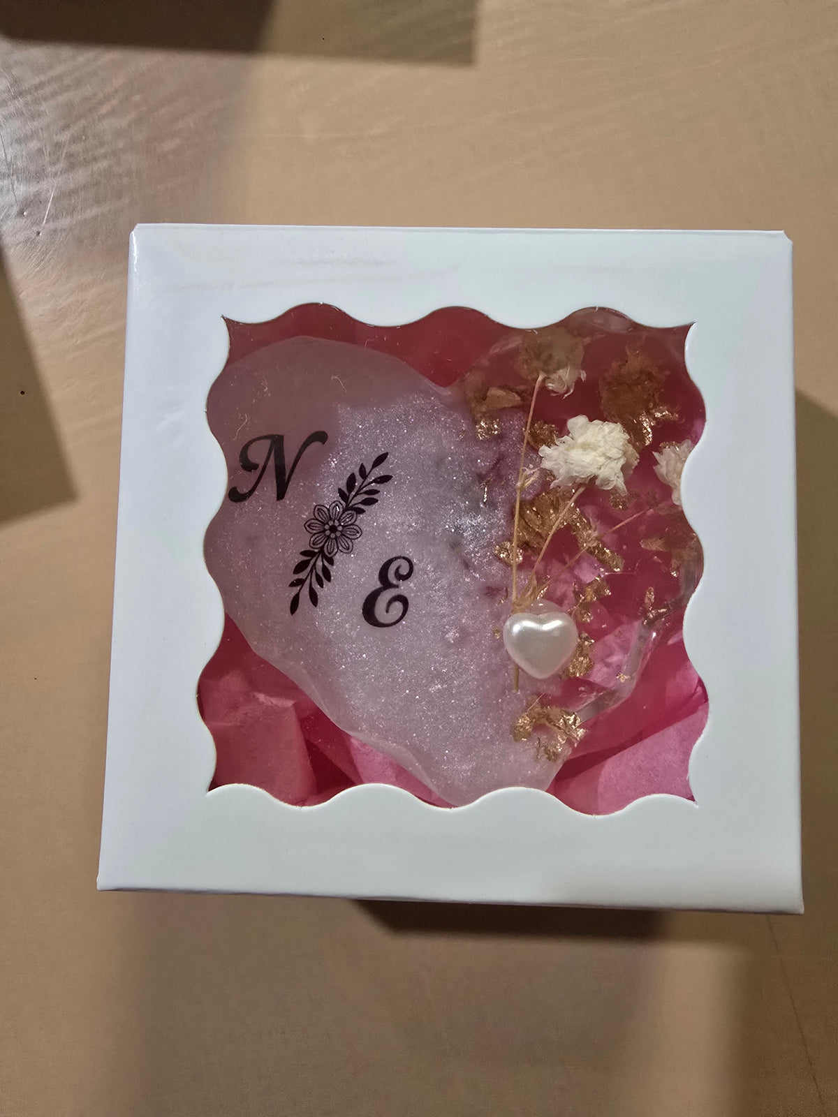 Personalized Epoxy Resin Heart Wedding Favor – Custom Initials Keepsake