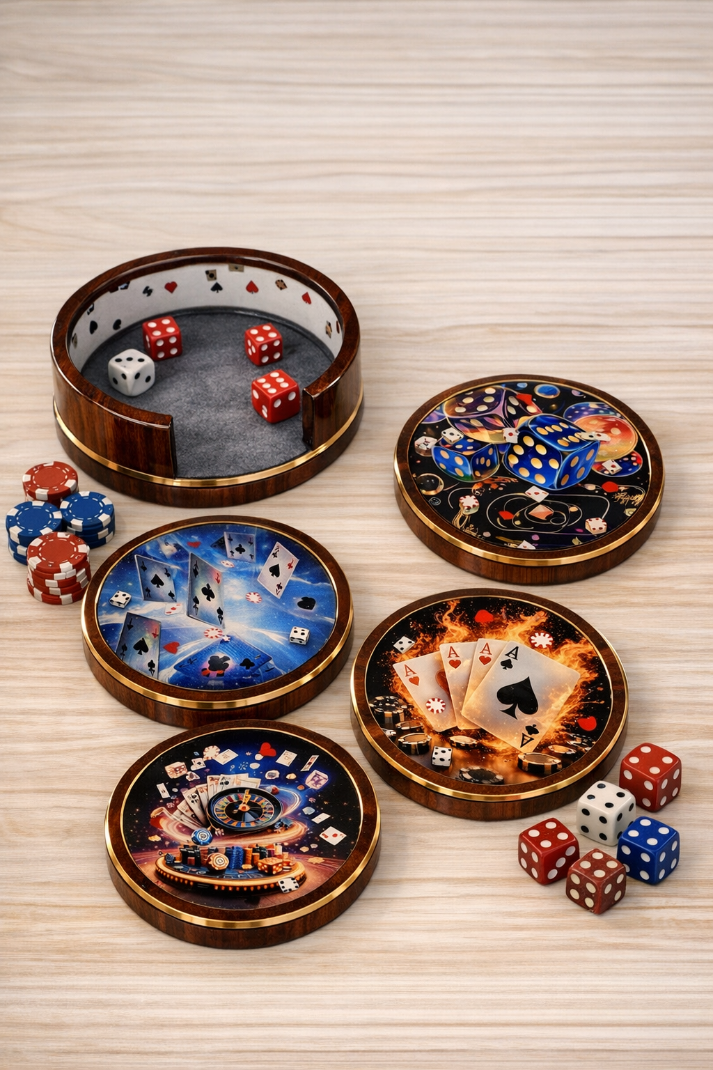 Casino Epoxy Resin Coaster Set – 4 Coasters with Holder