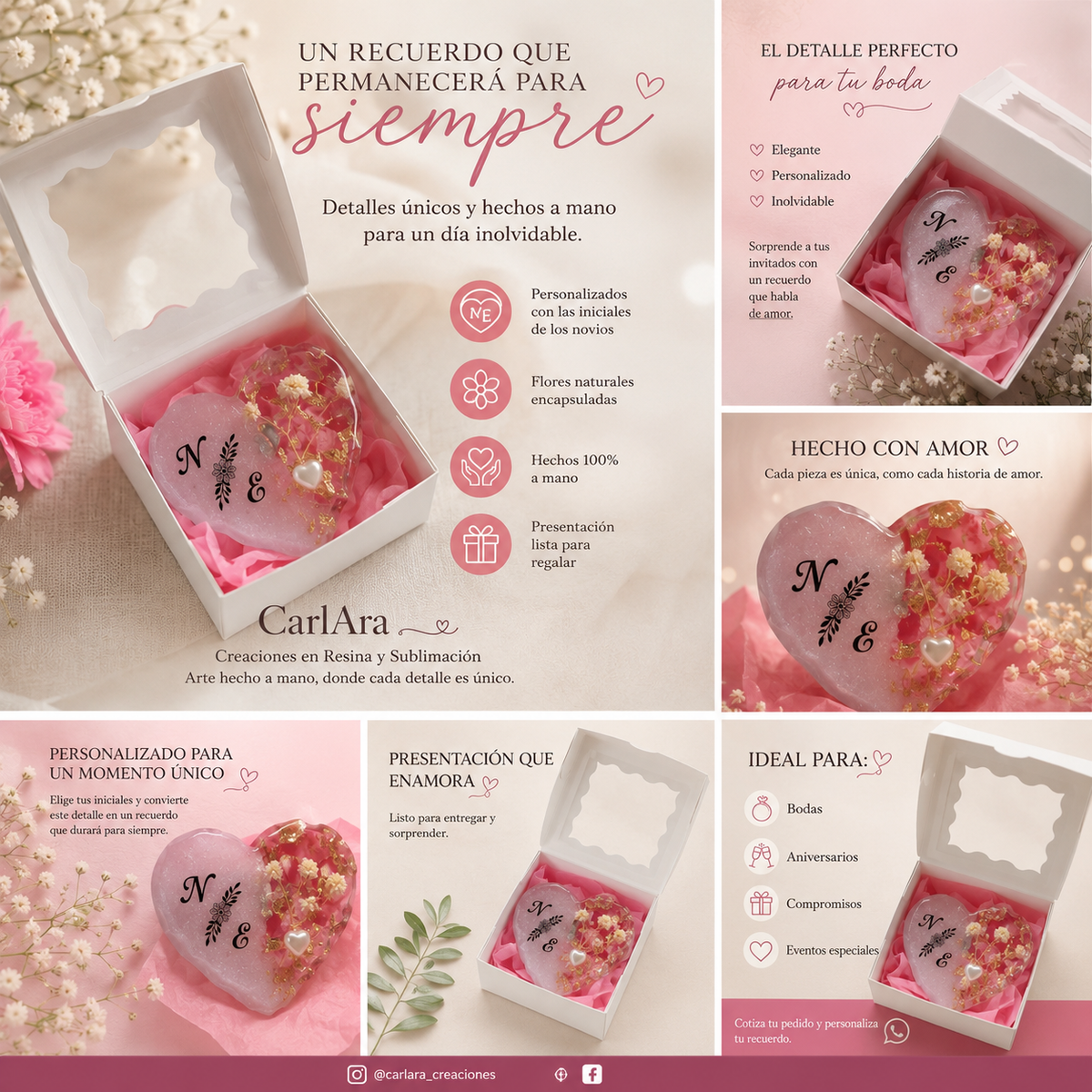 Personalized Epoxy Resin Heart Wedding Favor – Custom Initials Keepsake