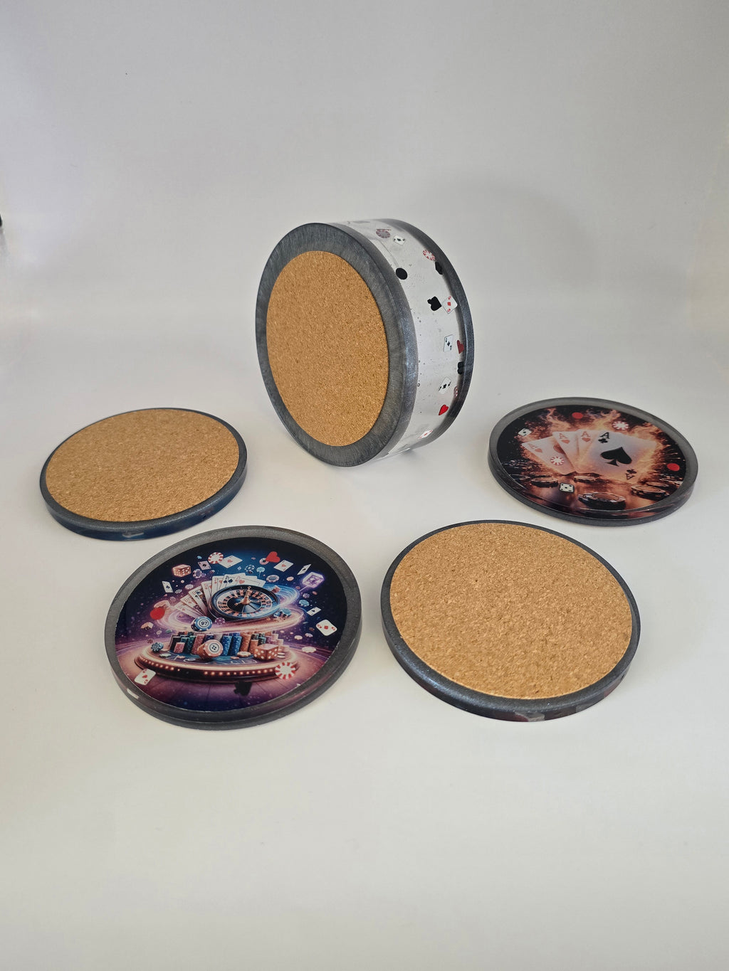 Casino Epoxy Resin Coaster Set – 4 Coasters with Holder