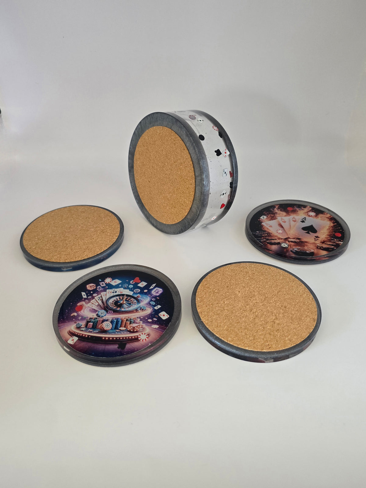 Casino Epoxy Resin Coaster Set – 4 Coasters with Holder