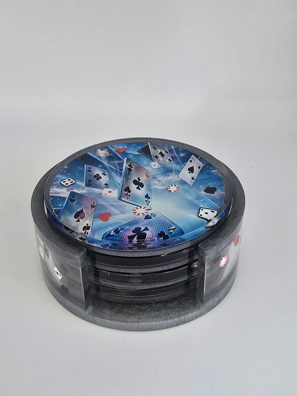 Casino Epoxy Resin Coaster Set – 4 Coasters with Holder