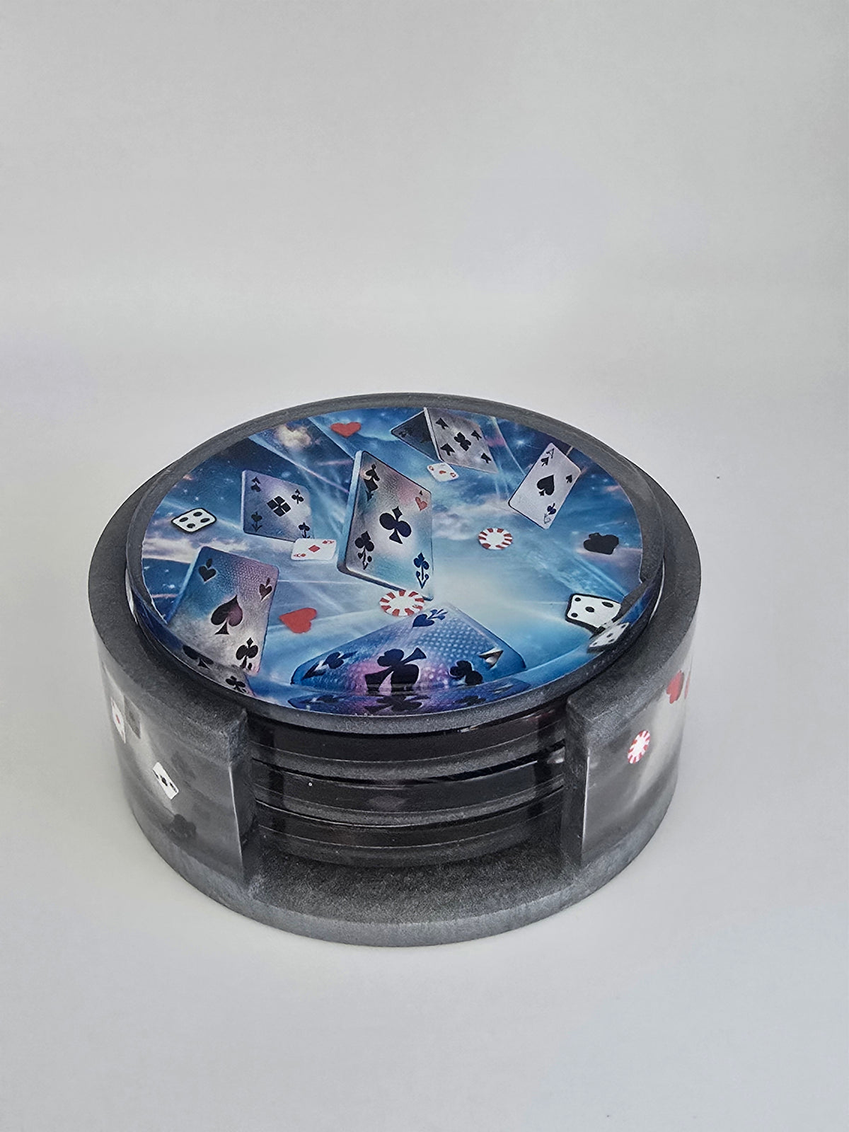 Casino Epoxy Resin Coaster Set – 4 Coasters with Holder