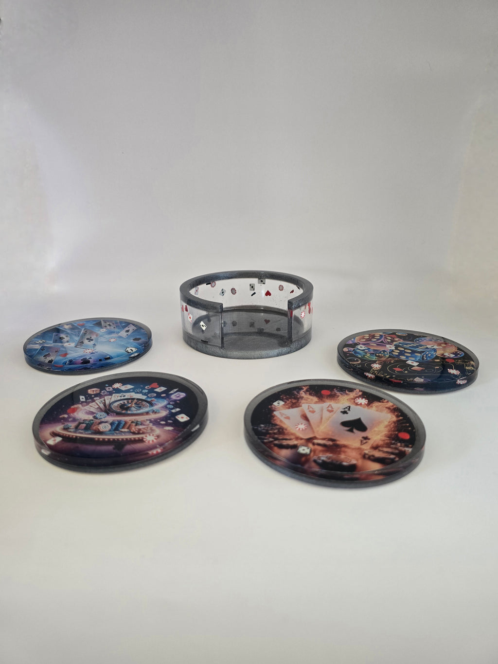 Casino Epoxy Resin Coaster Set – 4 Coasters with Holder